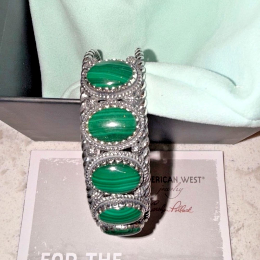 Carolyn Pollack American West Green Malachite 5-Stone Silver Cuff Bracelet AVG
